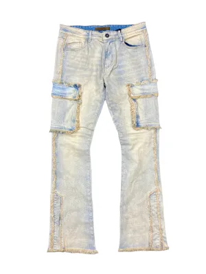 Kdnk Raw Edge Skinny Flare Cargo Jeans T.Blue