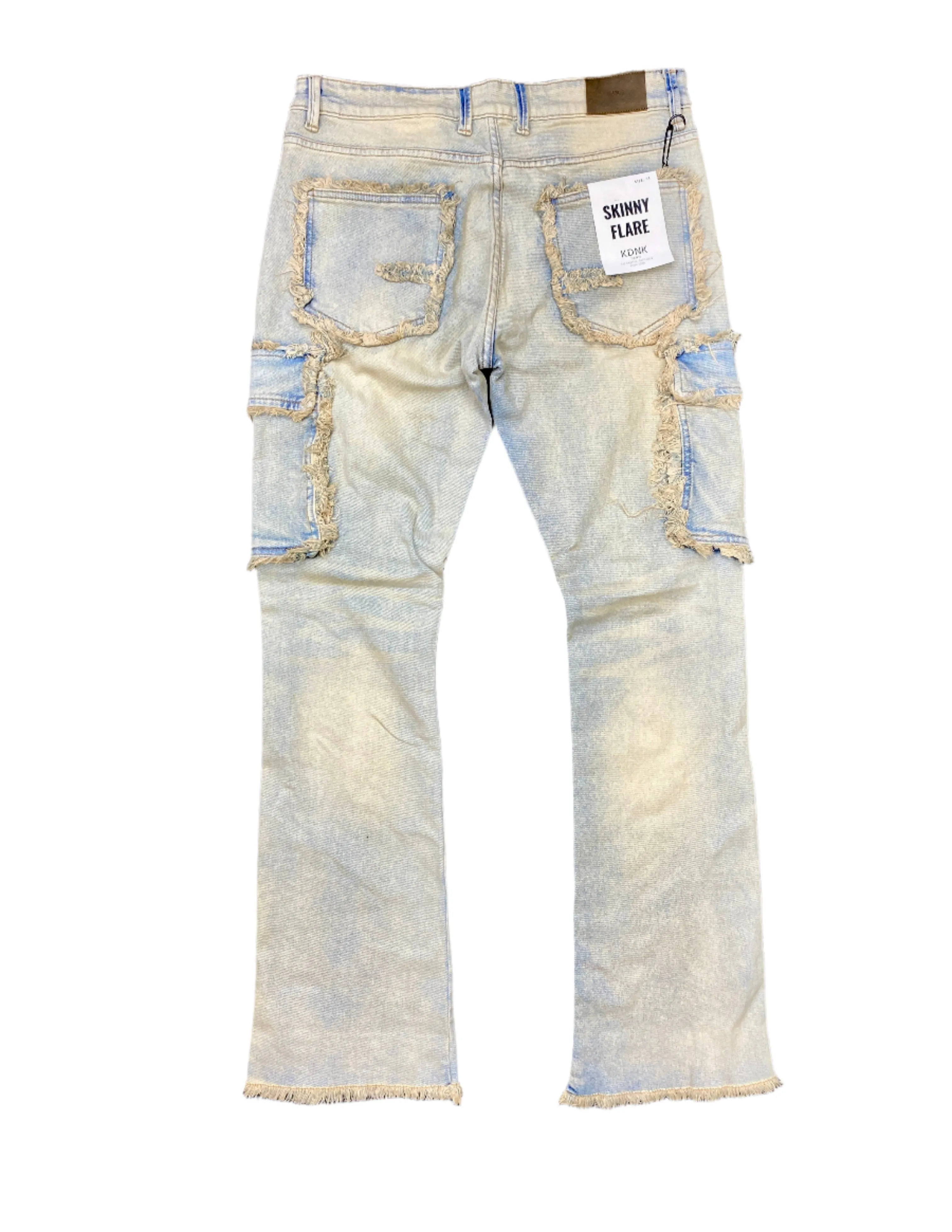 Kdnk Raw Edge Skinny Flare Cargo Jeans T.Blue