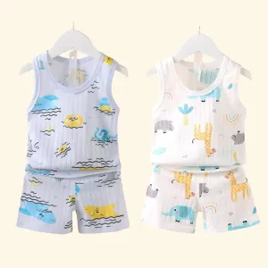 Kids Cotton Animal Print T-Shirt & Shorts Set