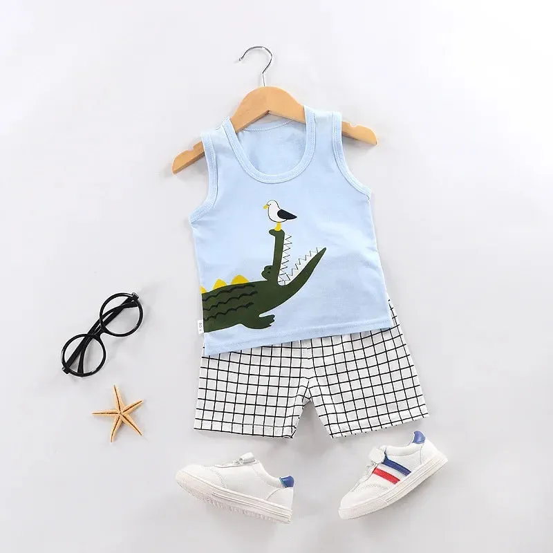 Kids Cotton Animal Print T-Shirt & Shorts Set
