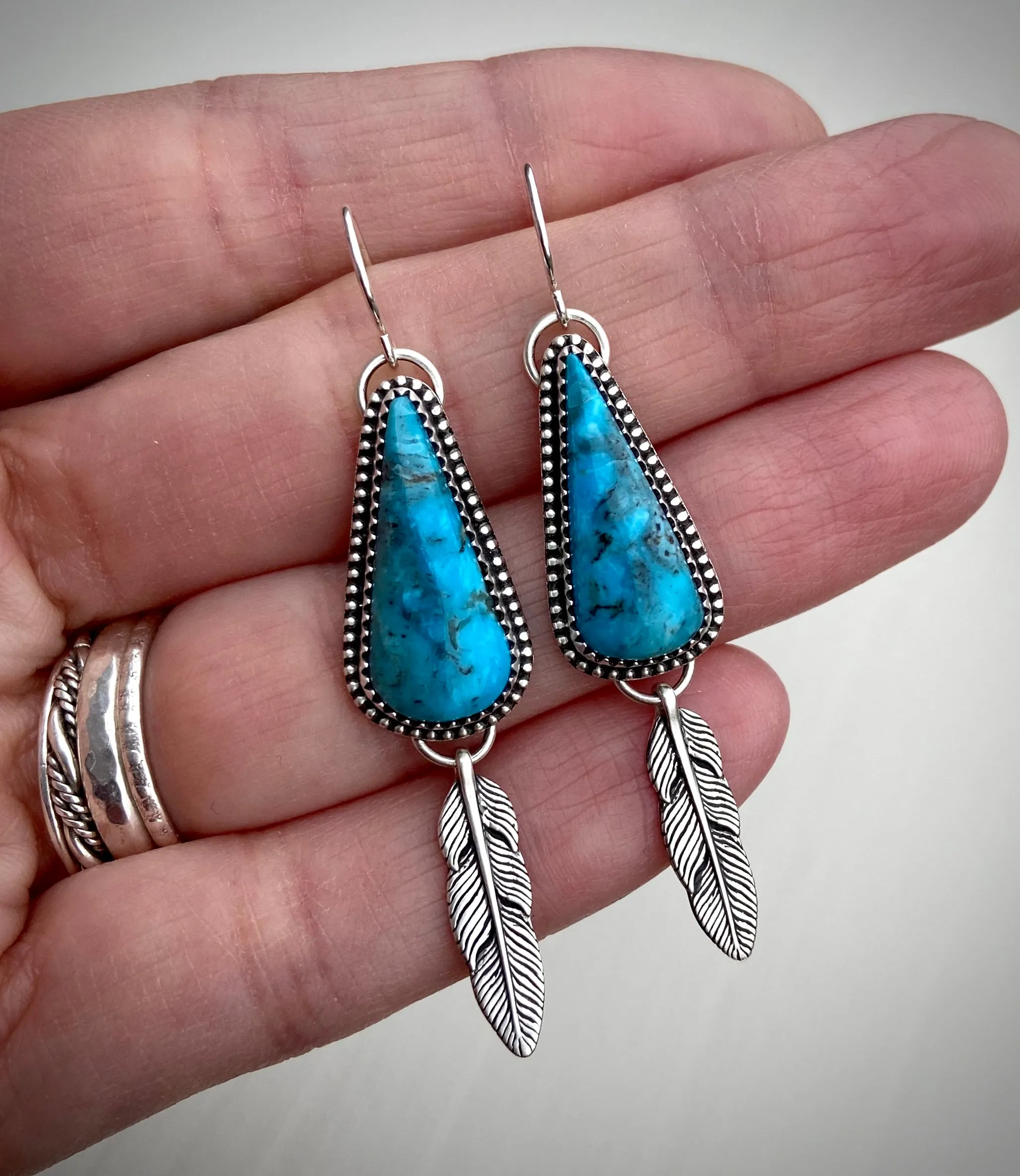 Kingman Turquoise Feather Earrings