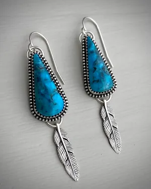 Kingman Turquoise Feather Earrings