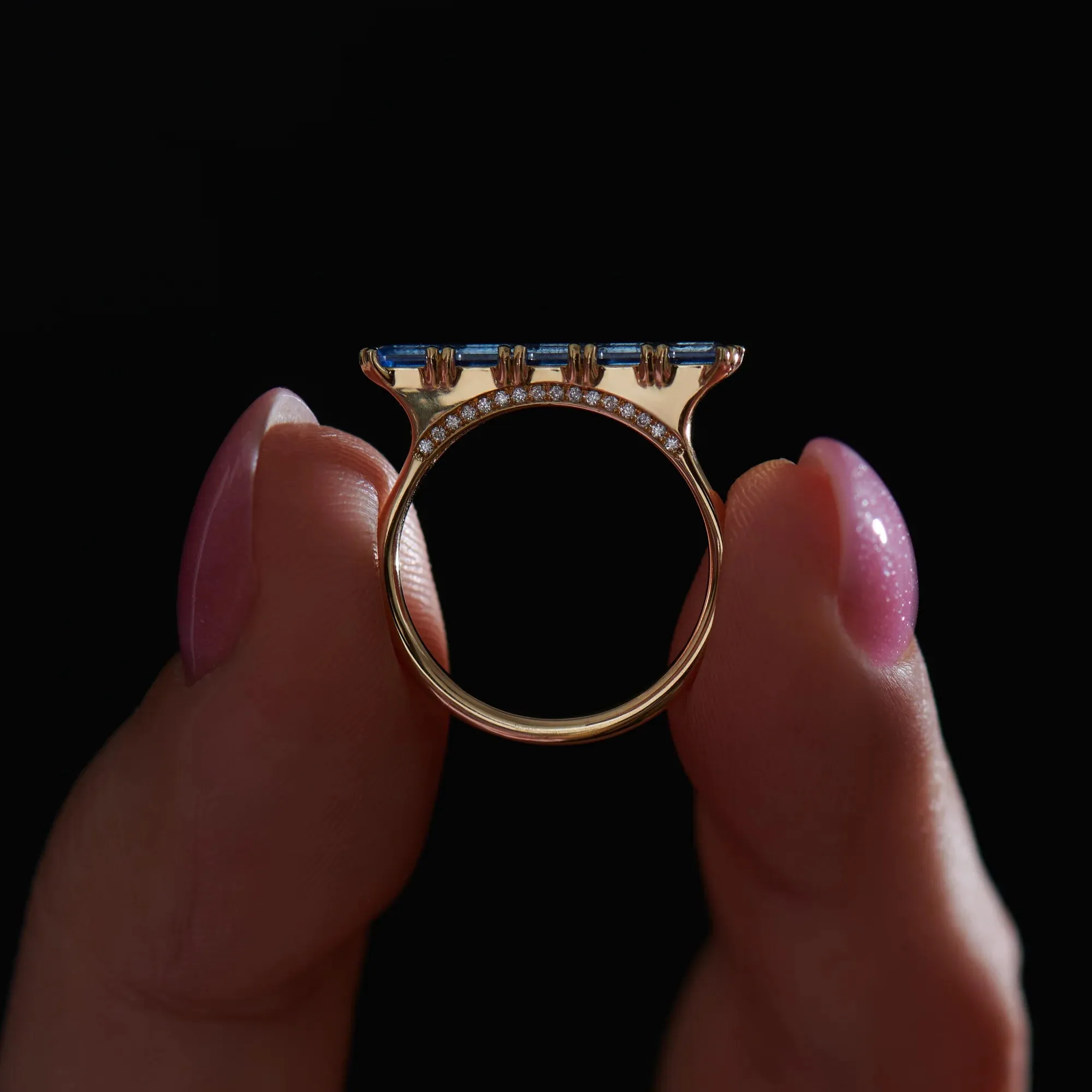 Lab Grown Sapphire Long Baguette Statement Ring