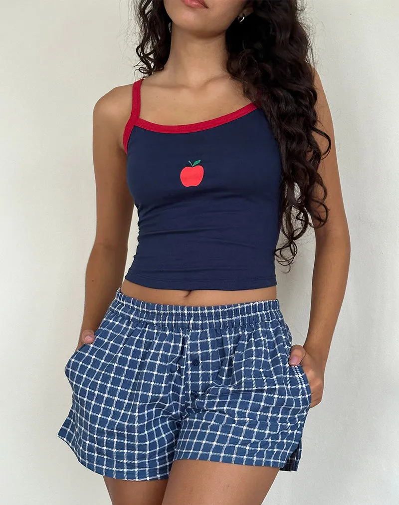 Laboxe Pyjama Short in Navy Tartan Poplin