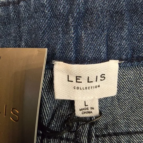 Le Lis Womens Two Tone Jeans High Waisted Wavy Reto Straight Leg Blue Large New
