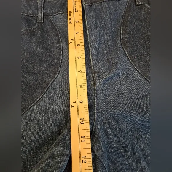 Le Lis Womens Two Tone Jeans High Waisted Wavy Reto Straight Leg Blue Large New