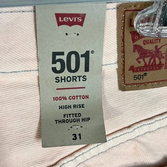 LEVI’S 501 signature button fly high rise cutoff light pink denim shorts
