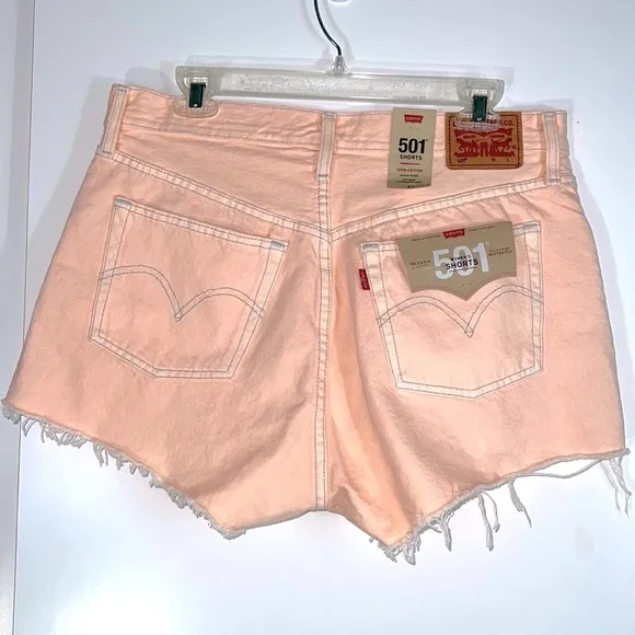 LEVI’S 501 signature button fly high rise cutoff light pink denim shorts