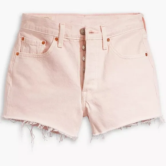 LEVI’S 501 signature button fly high rise cutoff light pink denim shorts