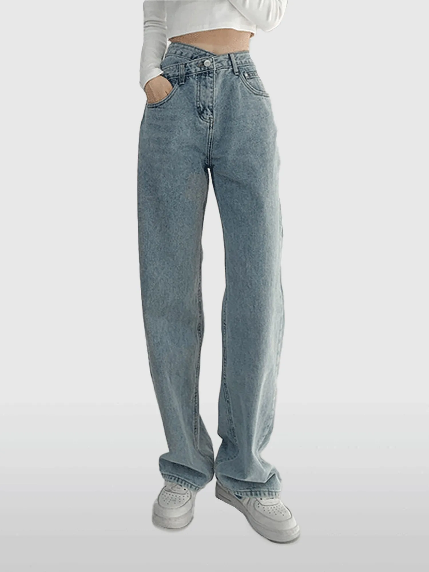 Light Blue Criss Cross Waistband Denim