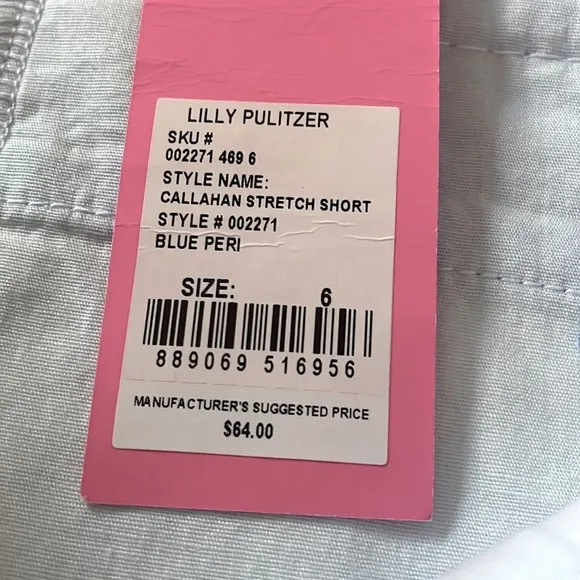 Lilly Pulitzer Callahan Stretch Blue Peri Shorts NWT Size 6