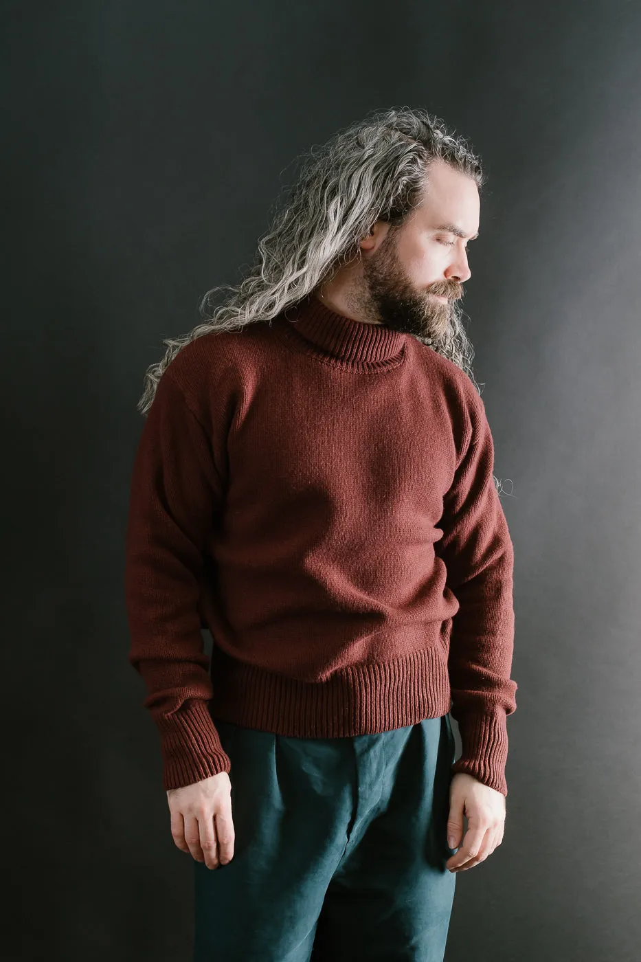 LOCT01.151 - Merino Wool Cashmere Blend Turtle Neck Pullover Relaxed Fit - Dark Brown