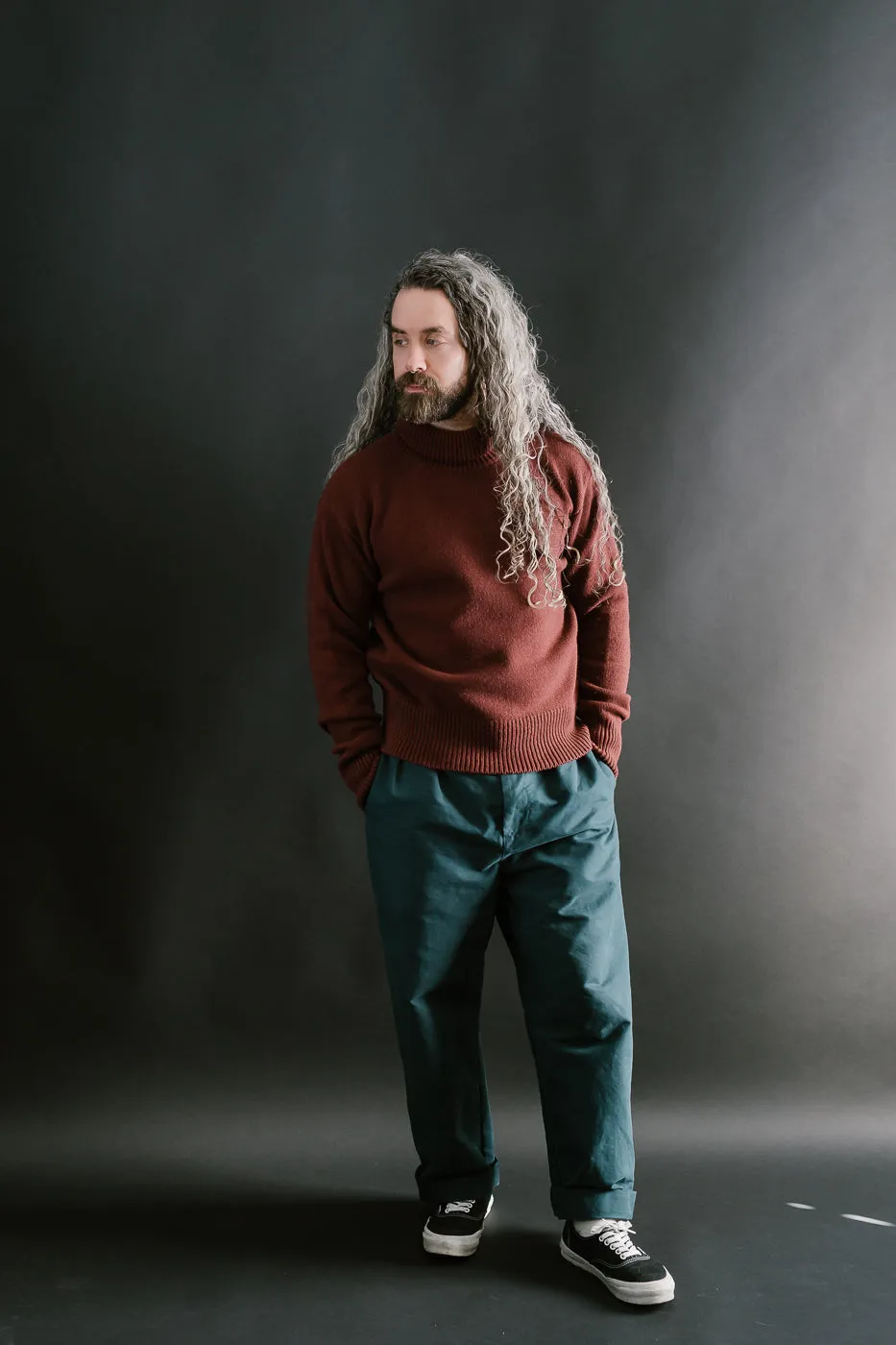 LOCT01.151 - Merino Wool Cashmere Blend Turtle Neck Pullover Relaxed Fit - Dark Brown