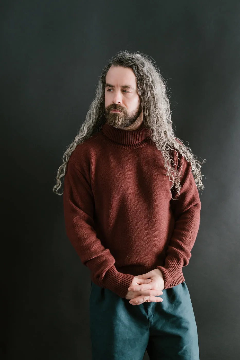 LOCT01.151 - Merino Wool Cashmere Blend Turtle Neck Pullover Relaxed Fit - Dark Brown