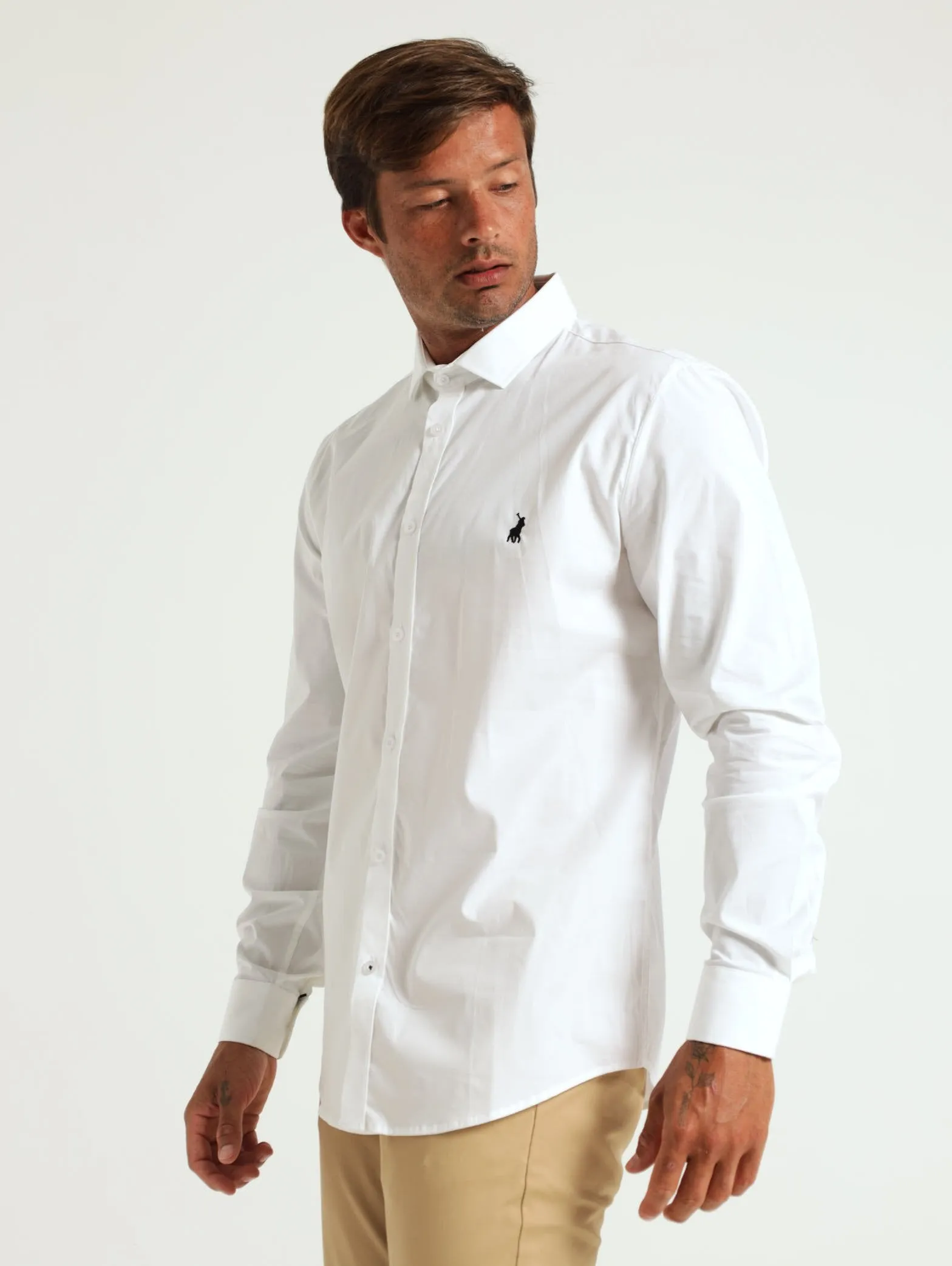 Long Sleeve Slim Stretch Shirt - White