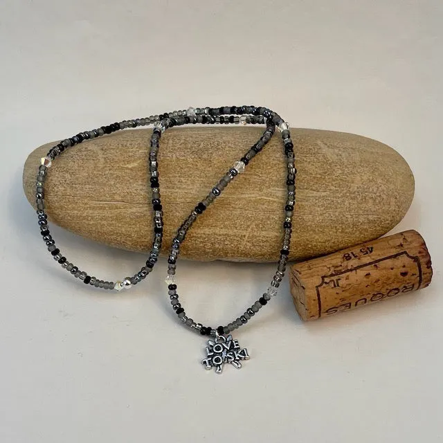 Love to ski charm stretch necklace or triple wrap bracelet