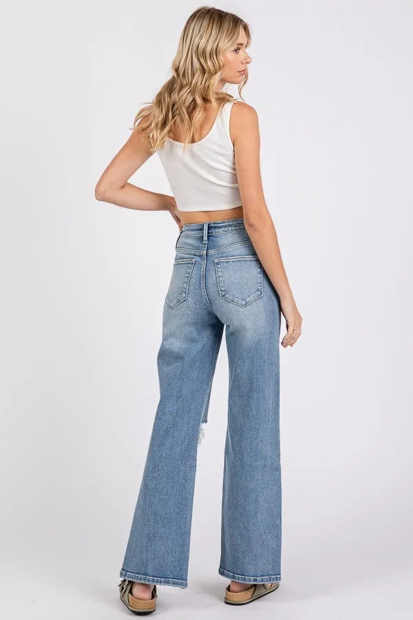 Lucille Destroyed Stretch Slim Wide Jean