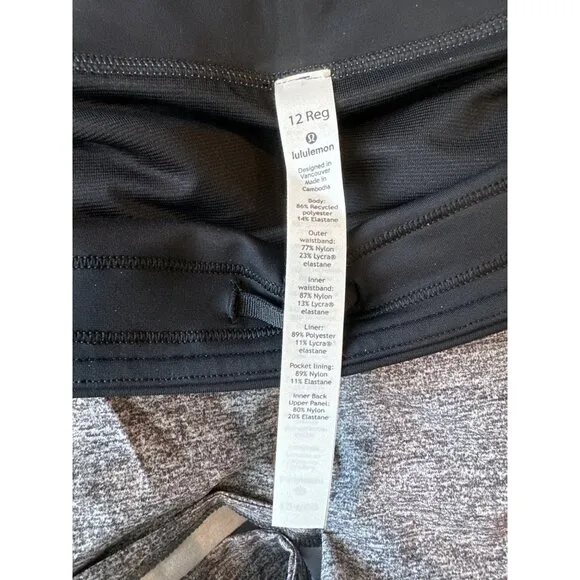 Lululemon Speed Up LR Shorts 2.5&quot; Lined  Size 12  Black/Gray  $68