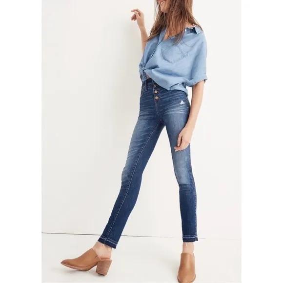 Madewell 10&quot; High Rise Skinny Jeans Button FlyDrop Hem Jean