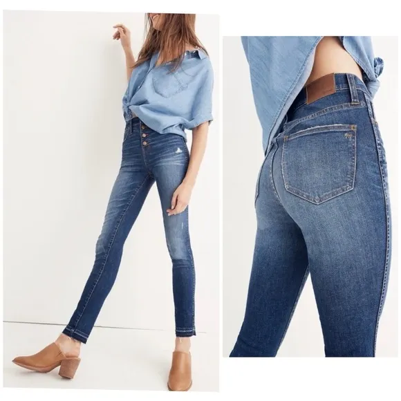 Madewell 10&quot; High Rise Skinny Jeans Button FlyDrop Hem Jean