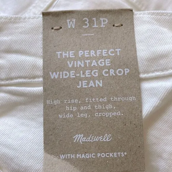 Madewell NWT Perfect Vintage Petite Wide Leg Crop Jeans Size 31P in Tile White