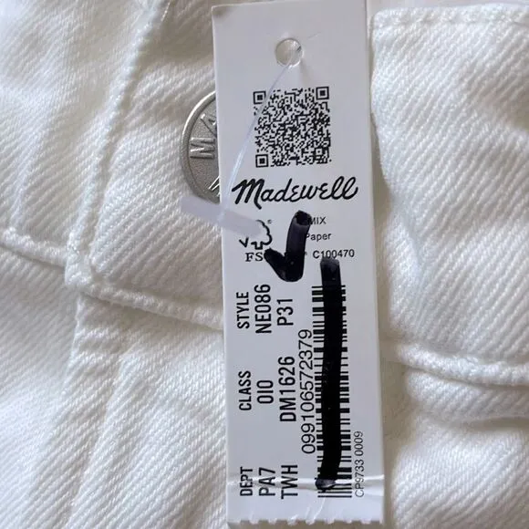 Madewell NWT Perfect Vintage Petite Wide Leg Crop Jeans Size 31P in Tile White