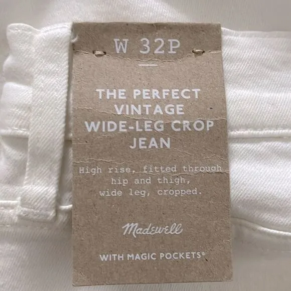 Madewell NWT The Petite Perfect Vintage Wide Leg Crop Jean Size 32P High Rise