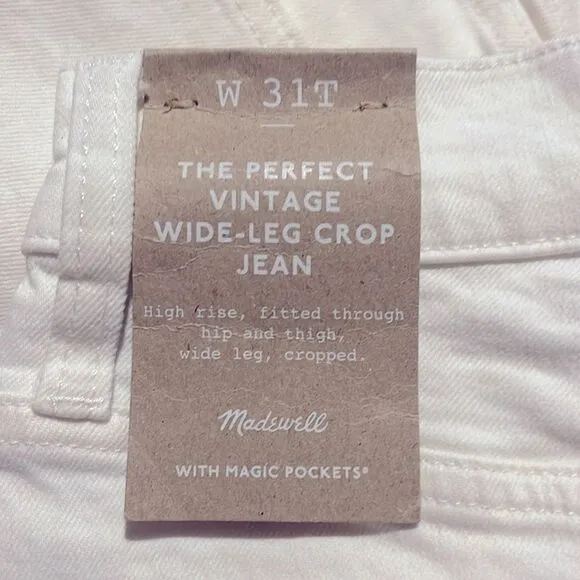 Madewell NWT The Tall Perfect Vintage Wide-Leg Crop Jeans Size 31T in Tile White