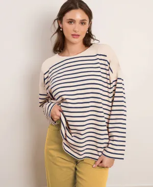 Marianne Oversized Breton Tee - Navy Stripe | Loup