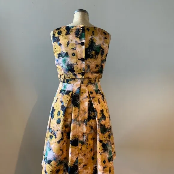 McGinn for Anthropologie Womens Sleeveless Yellow Floral Dress w/Pleats Size 4