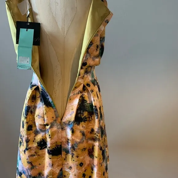 McGinn for Anthropologie Womens Sleeveless Yellow Floral Dress w/Pleats Size 4