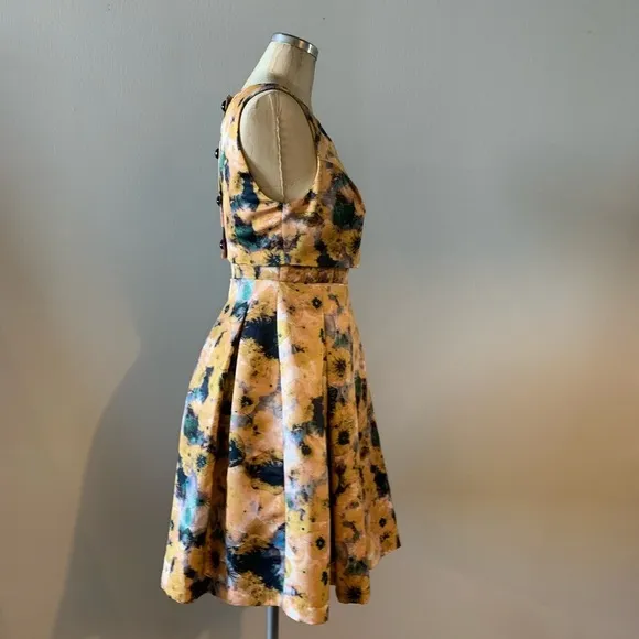 McGinn for Anthropologie Womens Sleeveless Yellow Floral Dress w/Pleats Size 4