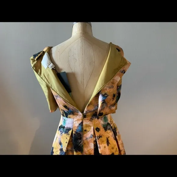 McGinn for Anthropologie Womens Sleeveless Yellow Floral Dress w/Pleats Size 4