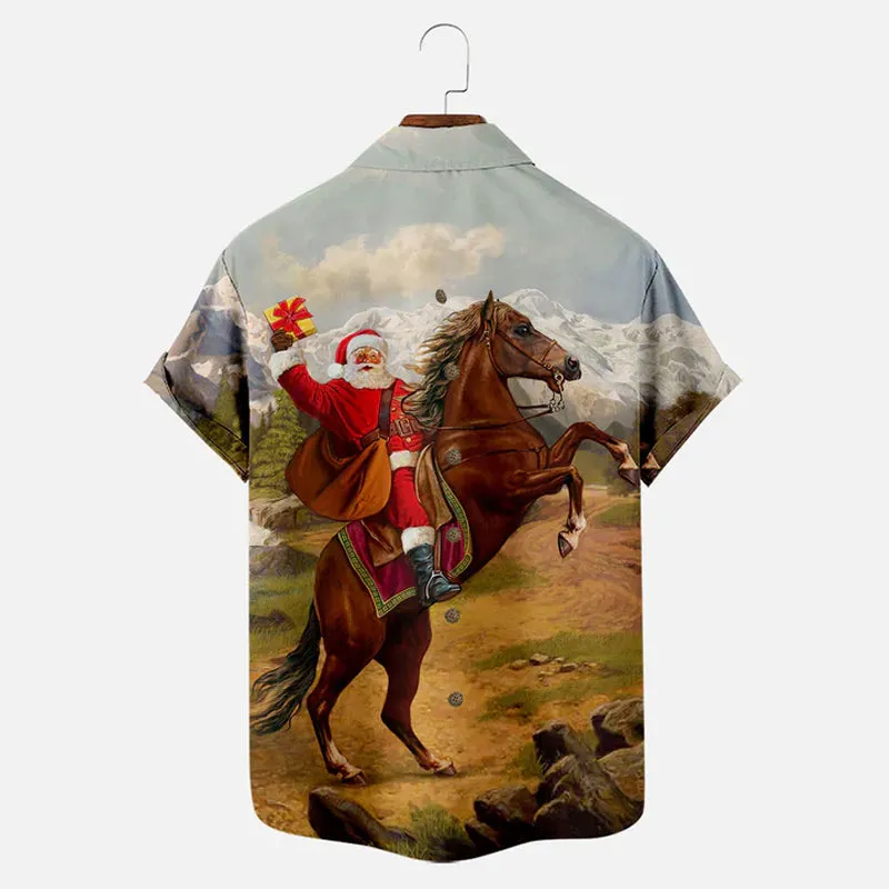 Men's Christmas Santa Cowboy Short Sleeve Shirt