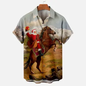 Men's Christmas Santa Cowboy Short Sleeve Shirt