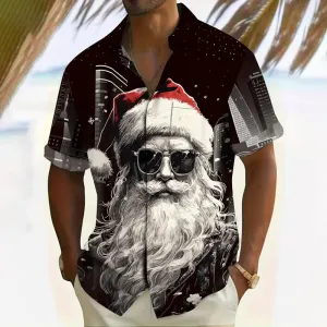 Men's Christmas Santa Print Short Sleeve Shirt