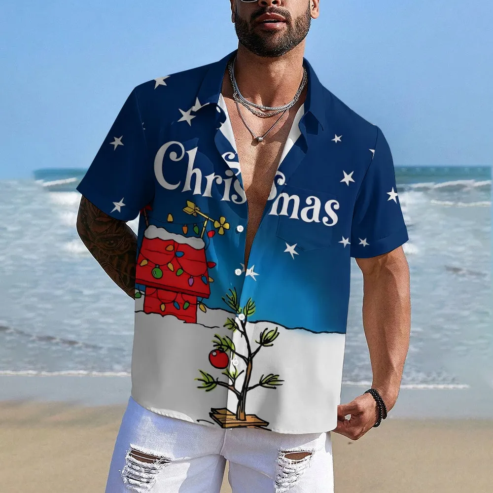 Men's Christmas Tree Holiday Blue Cartoon Art Shirts 2310000994