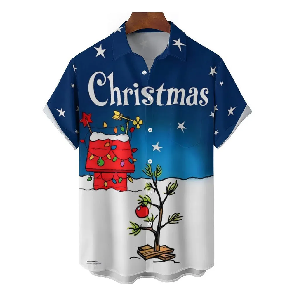 Men's Christmas Tree Holiday Blue Cartoon Art Shirts 2310000994