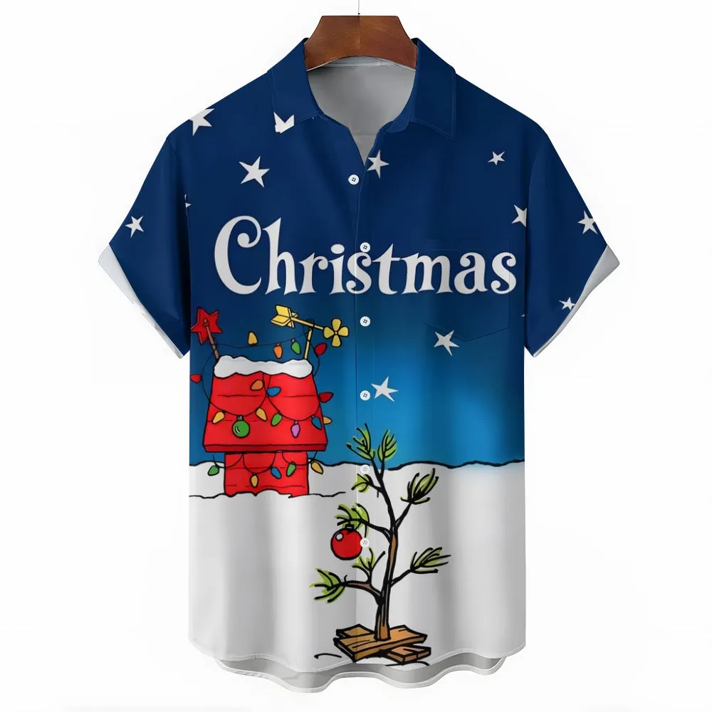 Men's Christmas Tree Holiday Blue Cartoon Art Shirts 2310000994