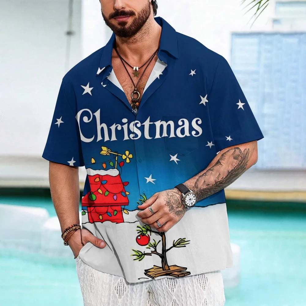 Men's Christmas Tree Holiday Blue Cartoon Art Shirts 2310000994