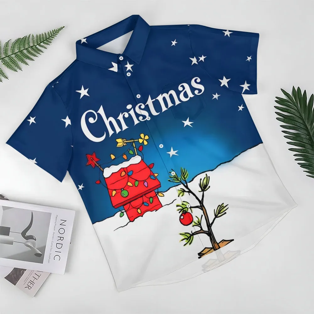 Men's Christmas Tree Holiday Blue Cartoon Art Shirts 2310000994