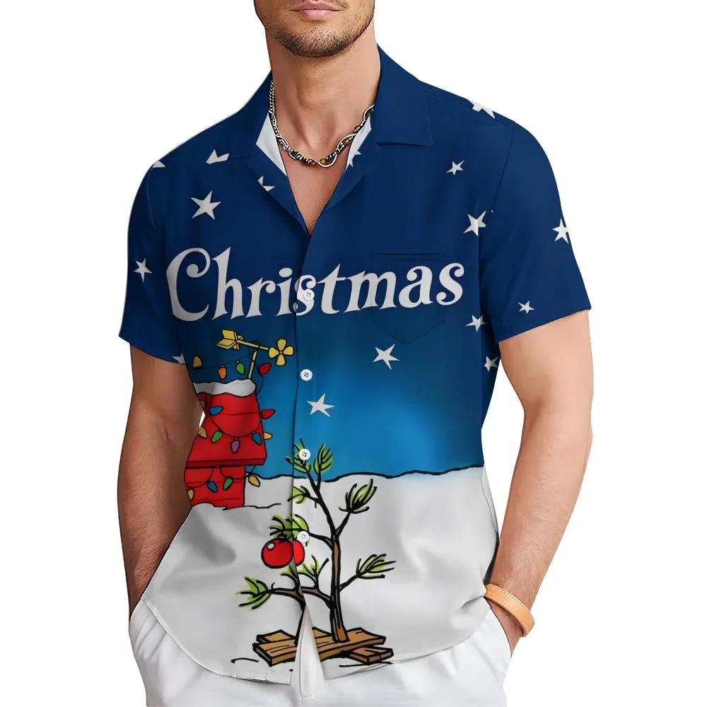 Men's Christmas Tree Holiday Blue Cartoon Art Shirts 2310000994