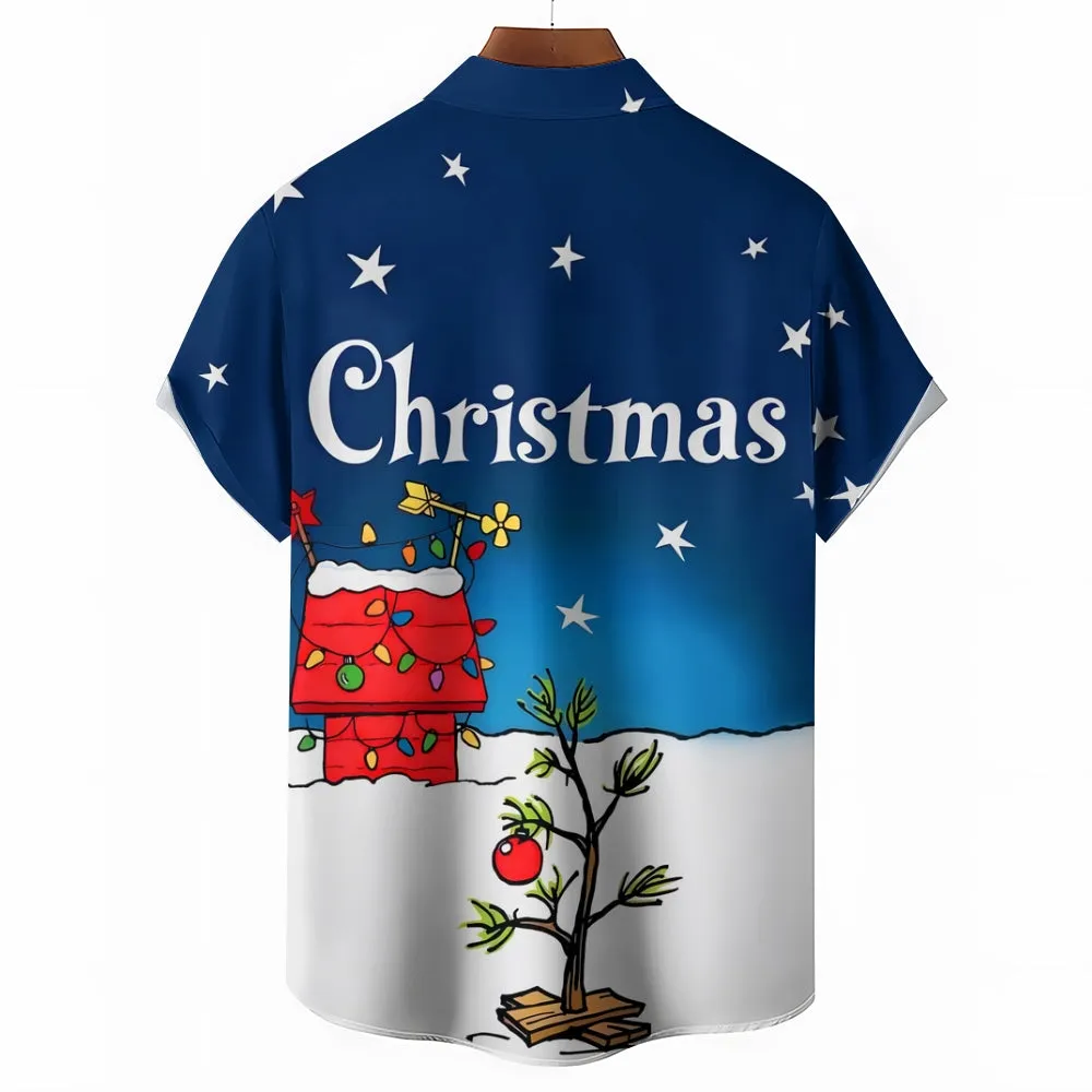 Men's Christmas Tree Holiday Blue Cartoon Art Shirts 2310000994