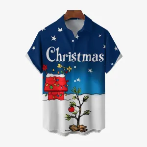 Men's Christmas Tree Holiday Blue Cartoon Art Shirts 2310000994