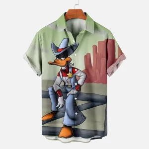 Men's Classic Animated Cowboy Duck Short Sleeve Print Shirt