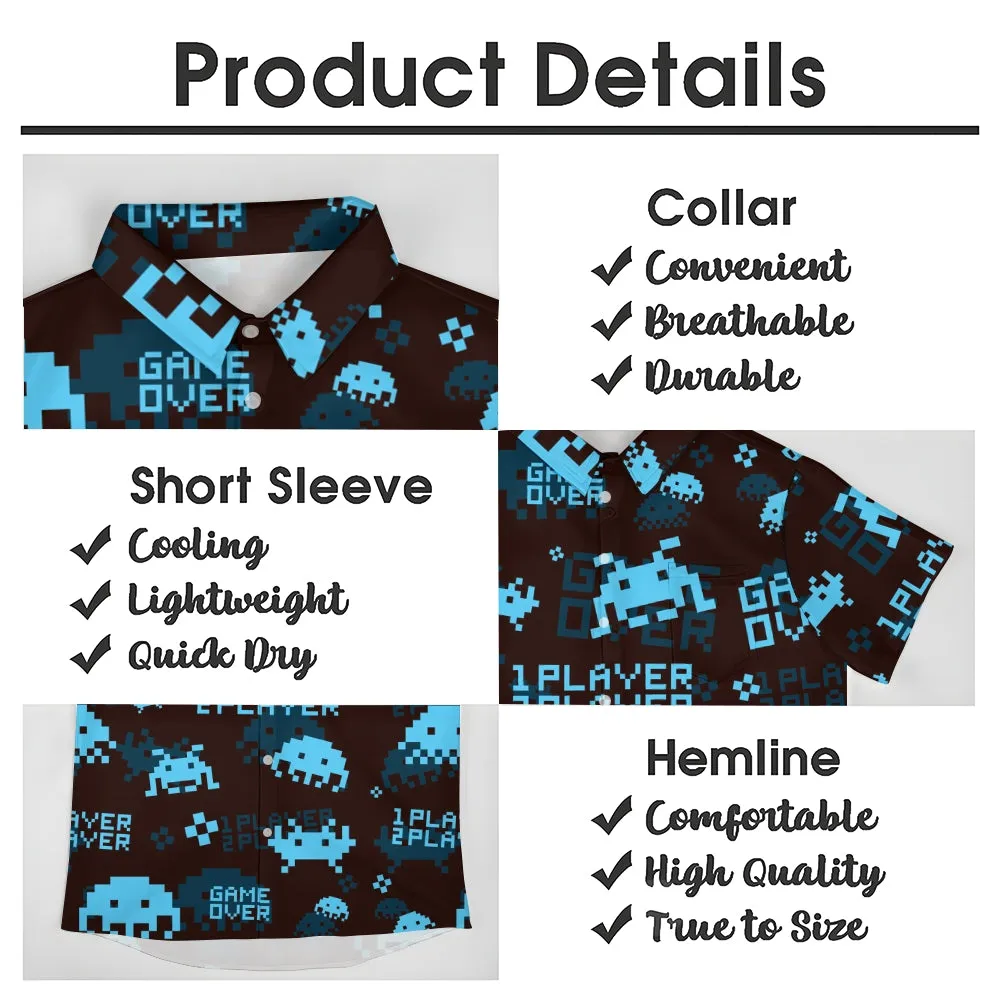 Men's Digital Invaders Game Casual Short Sleeve Shirt 2312000297