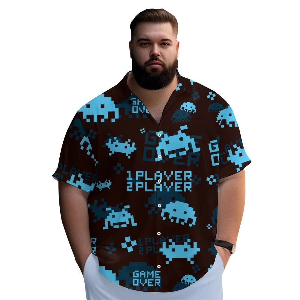 Men's Digital Invaders Game Casual Short Sleeve Shirt 2312000297