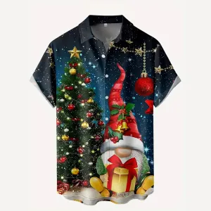 Mens Festive Santa Claus Print Short Sleeve Shirt