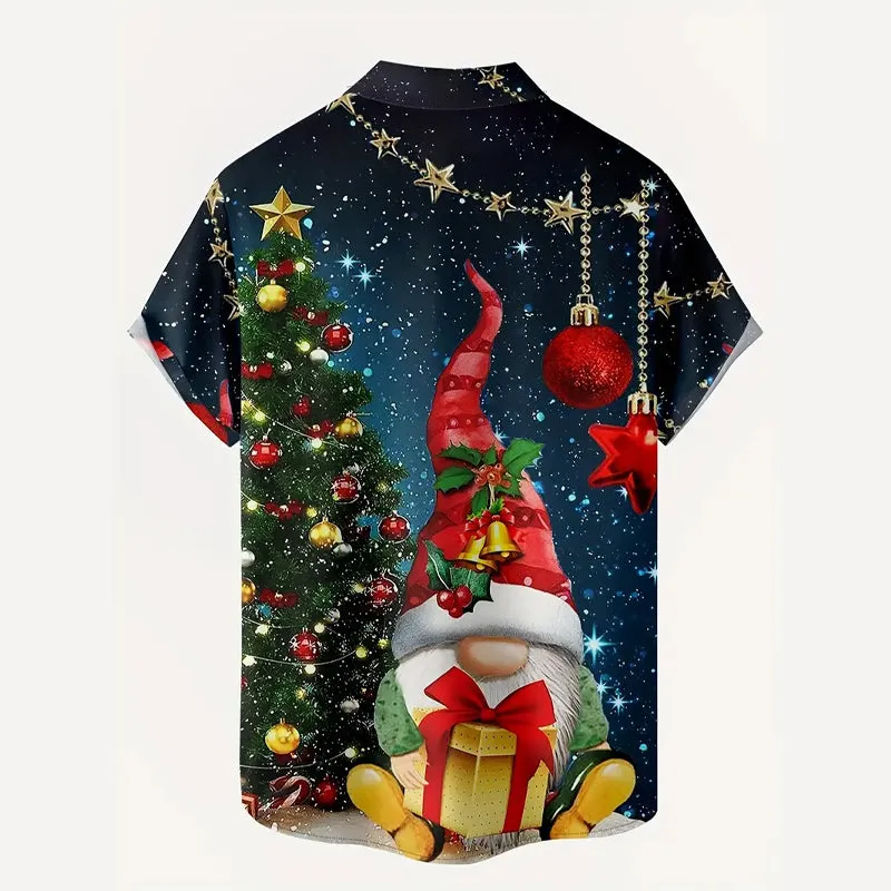 Mens Festive Santa Claus Print Short Sleeve Shirt