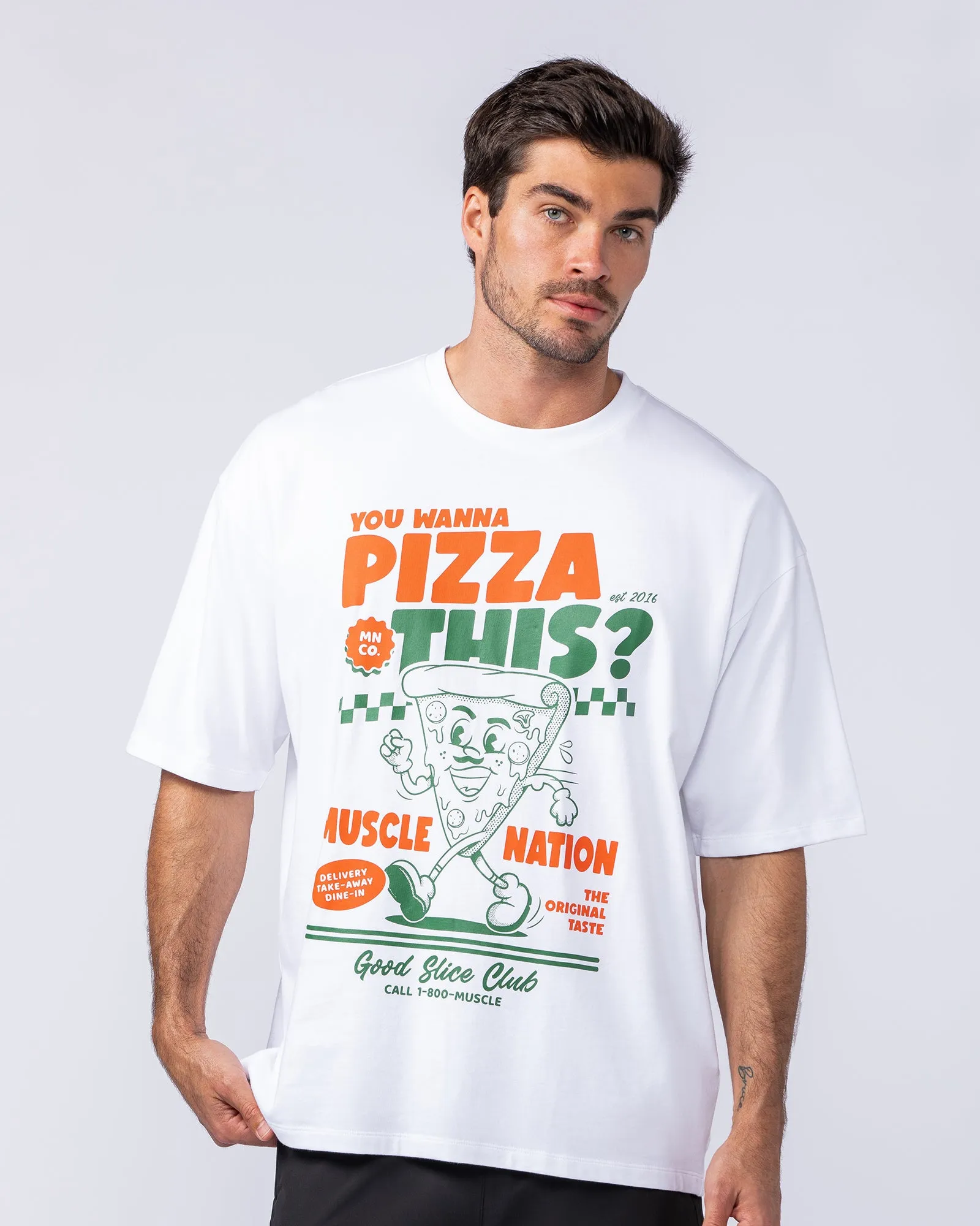 Mens Pizza This Oversized Tee - White
